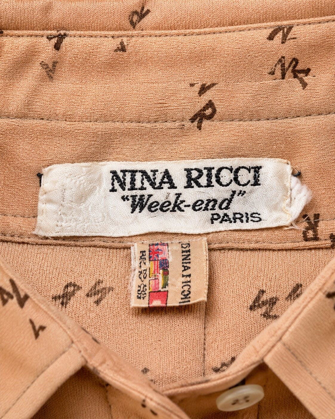 Blouse Vintage Authentique Nina Ricci en Nylon Rose Poudré