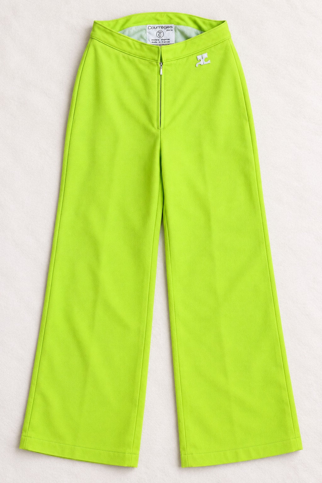 Pantalon iconique Courrèges en laine jaune citron vintage authentique