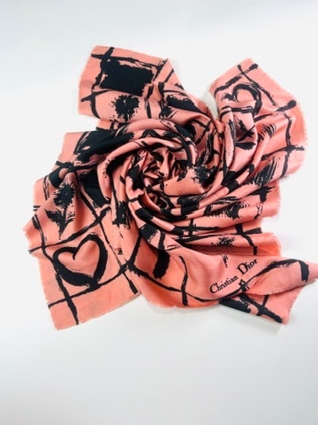 Silk Scarf Christian Dior in Pink and Black Vintage Authentic Graphic Pattern