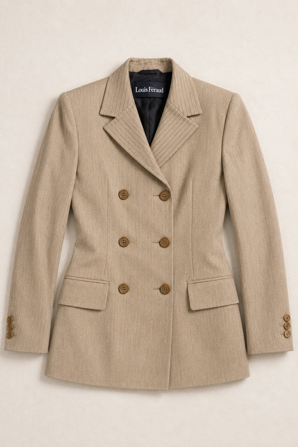 Blazer long beige vintage authentique Louis Feraud en laine et lin