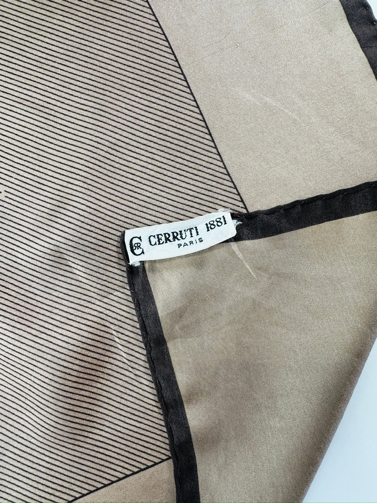 Carré Cerruti 1881 en soie marron et mocca motif équestre vintage authentique