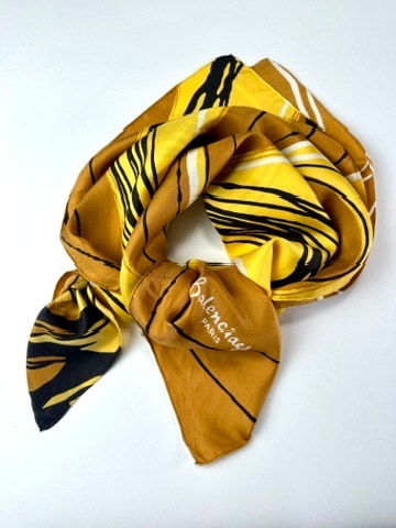 Silk scarf Balenciaga in bronze and yellow with abstract pattern authentic vintage
