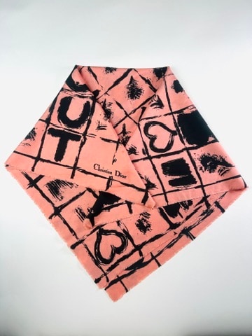 Silk Scarf Christian Dior in Pink and Black Vintage Authentic Graphic Pattern
