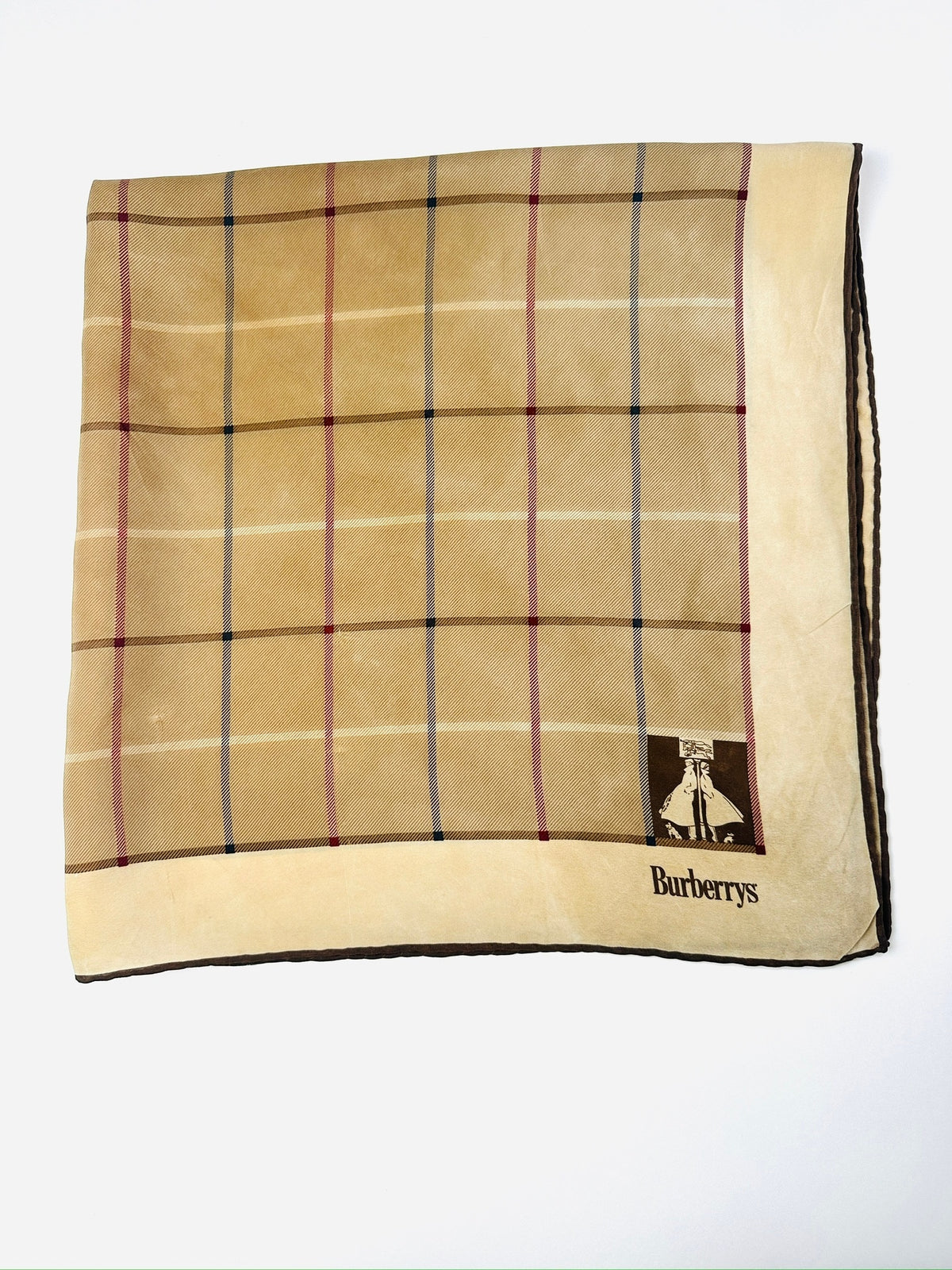 Authentic Burberry Silk Scarf in Beige and Brown Vintage Check Pattern