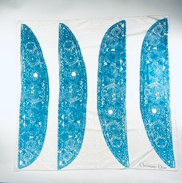 Silk Scarf Christian Dior in Blue and White Vintage Floral Pattern