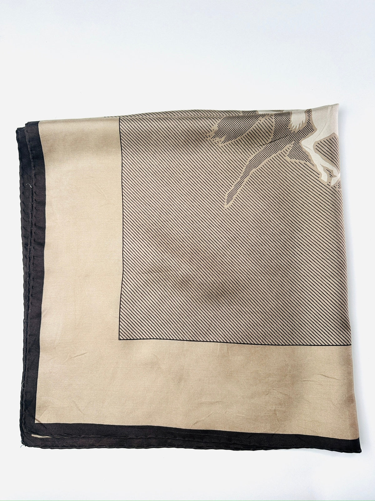 Carré Cerruti 1881 en soie marron et mocca motif équestre vintage authentique