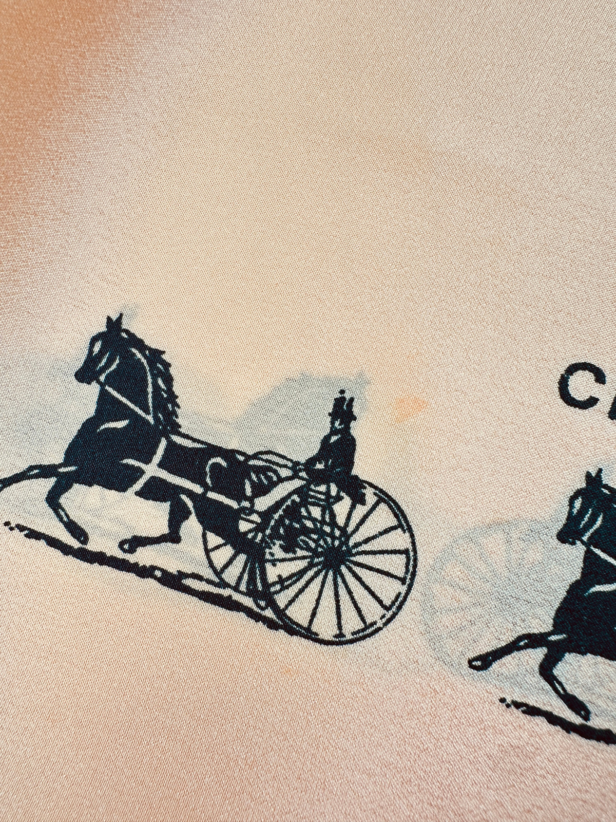 Silk scarf Céline in apricot and black vintage equestrian pattern