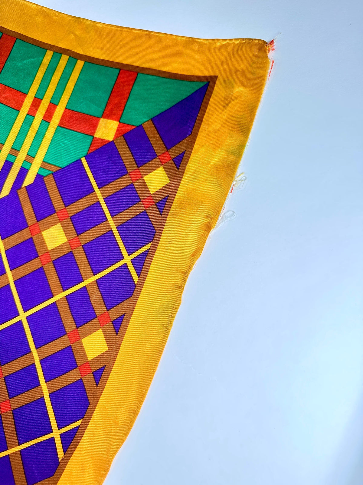 Large Silk Scarf Yves Saint Laurent in Yellow and Red Vintage Geometric Pattern