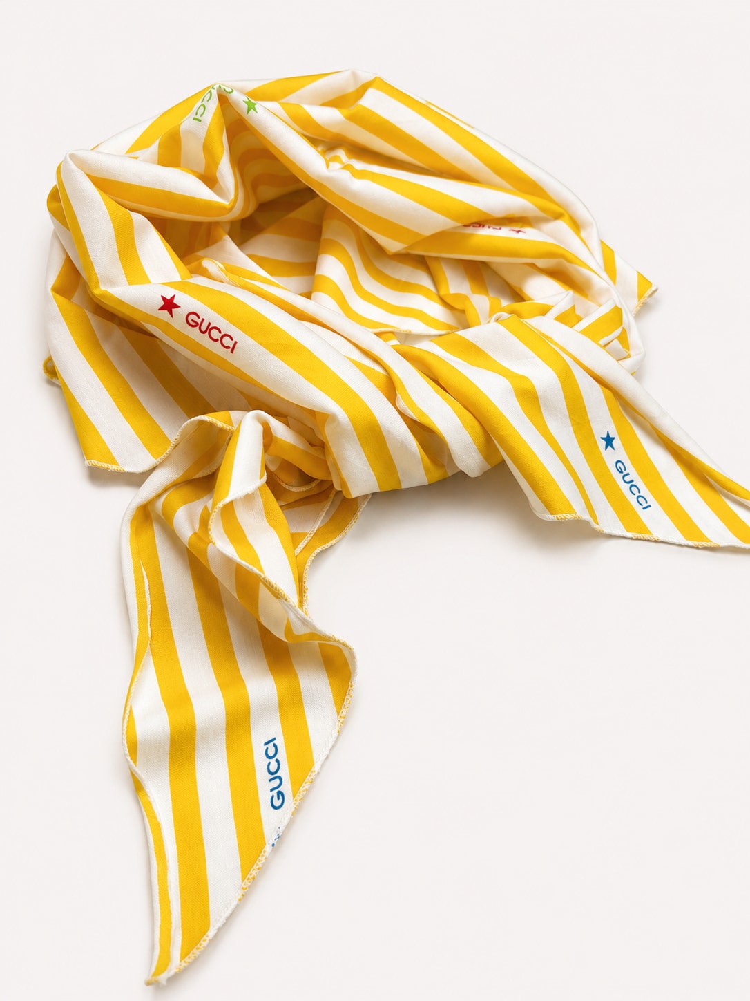 Bandana Gucci en coton jaune et blanc motif rayures vintage authentique