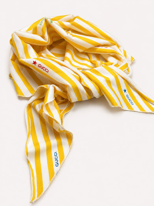 Bandana Gucci en coton jaune et blanc motif rayures vintage authentique