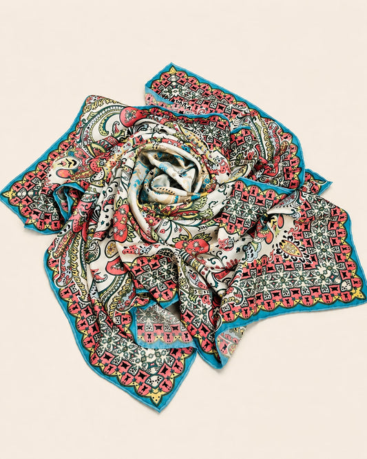 Large Scarf - Satin Silk Pareo in Turquoise