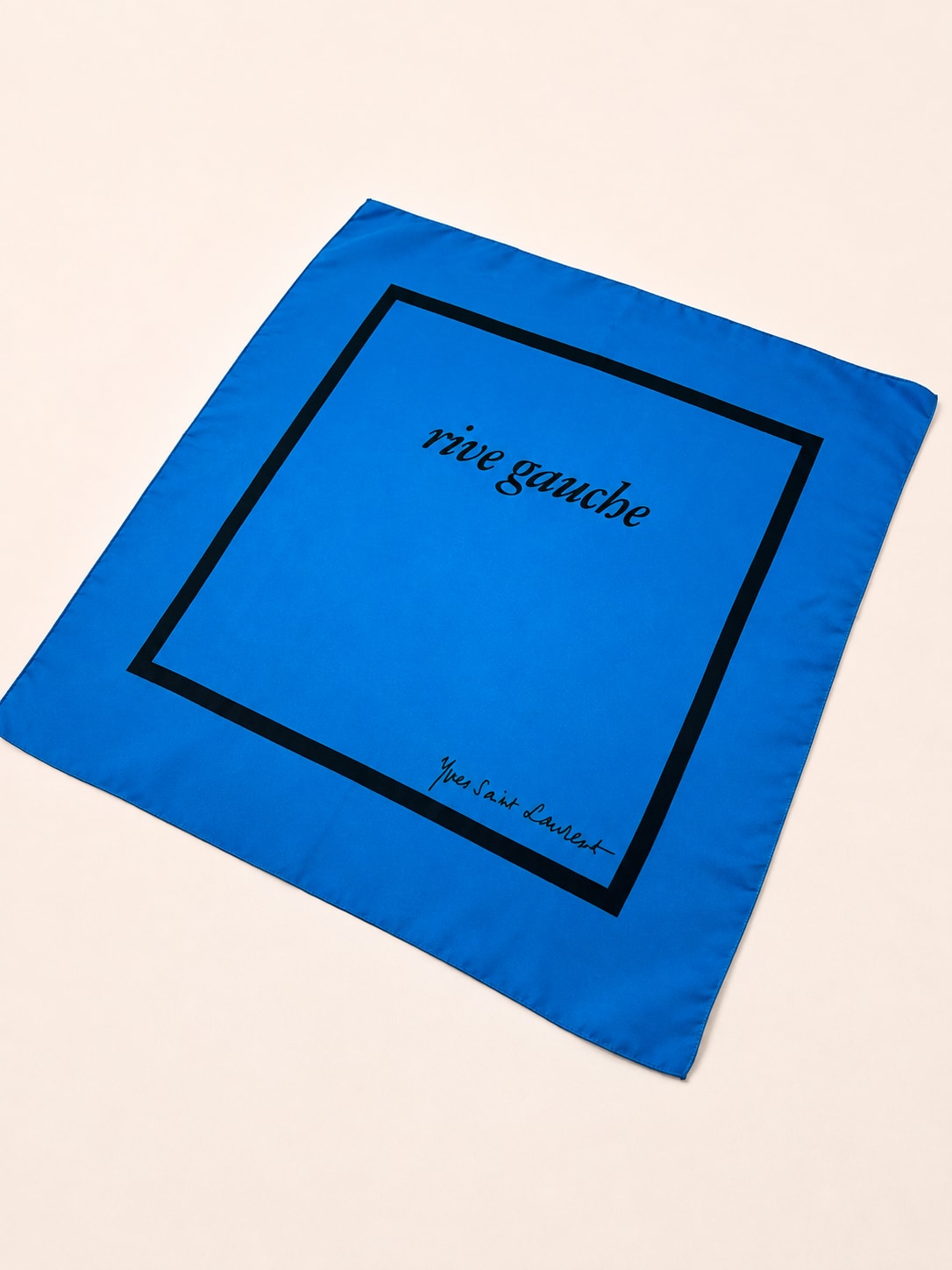 Mini Foulard en Soie Bleu Vintage Authentique Yves Saint Laurent Rive Gauche