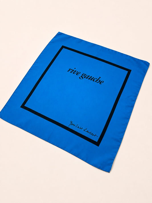 Mini Foulard en Soie Bleu Vintage Authentique Yves Saint Laurent Rive Gauche