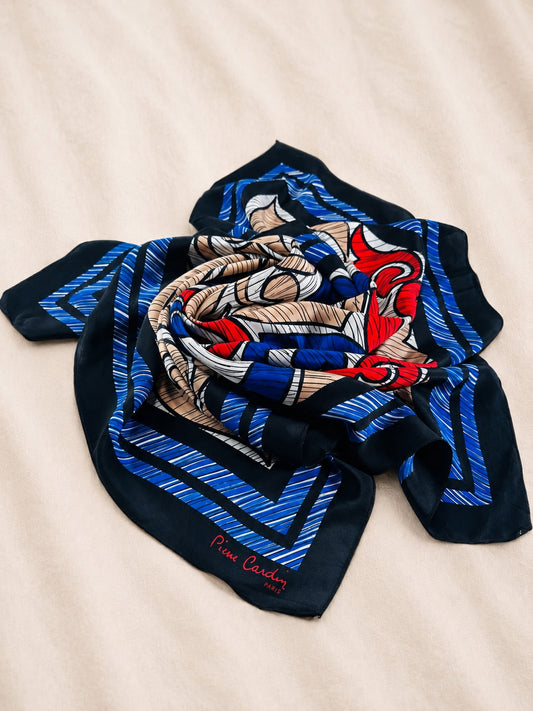 Large square Pierre Cardin in blue and red with authentic vintage abstract pattern