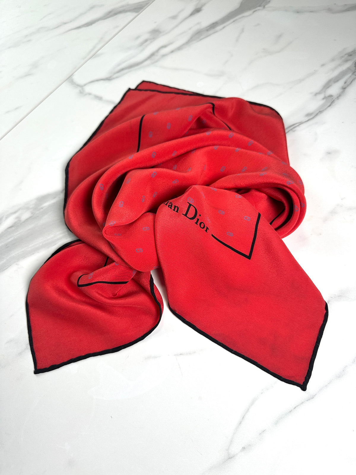 Dior Silk Scarf in Red with Vintage Polka Dot Pattern