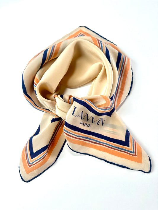 Silk scarf Lanvin in cream and navy with authentic vintage geometric pattern