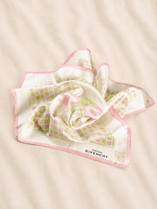 Authentic vintage Givenchy geometric white and pink silk scarf