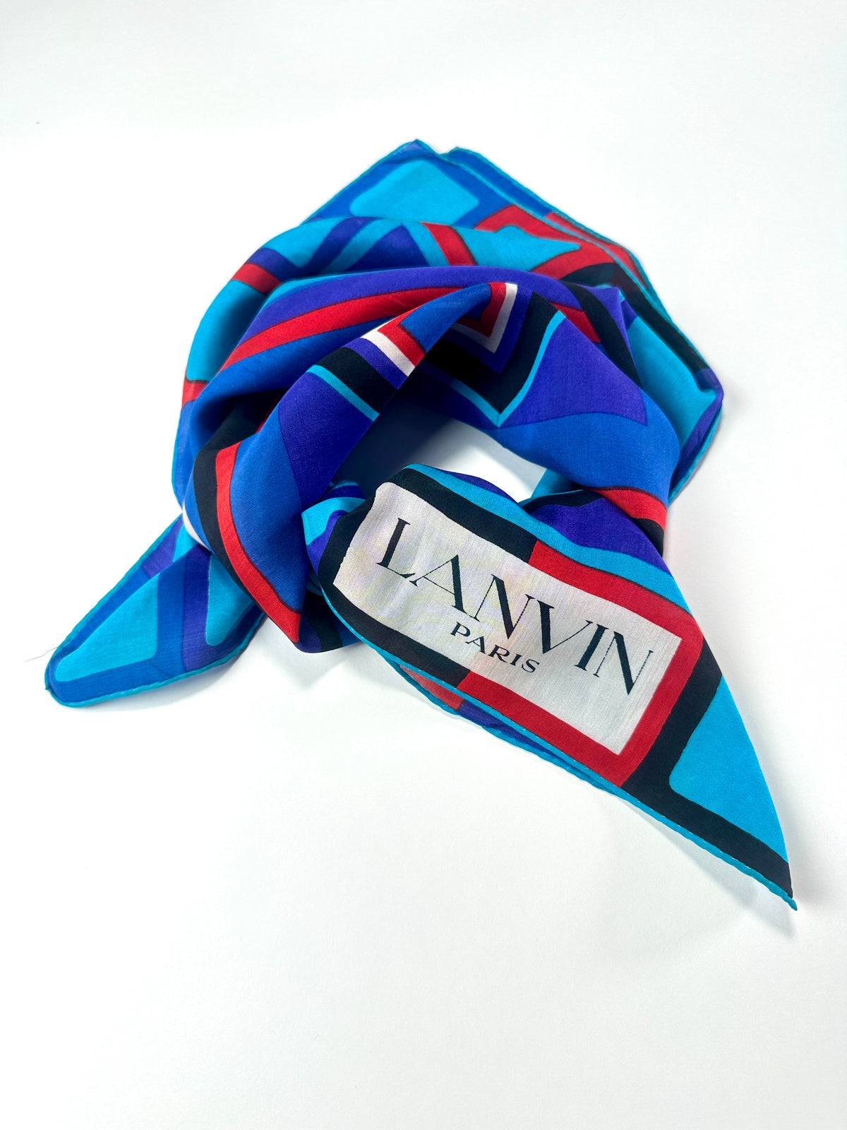 Silk Scarf Lanvin in Blue and Red Vintage Geometric Pattern