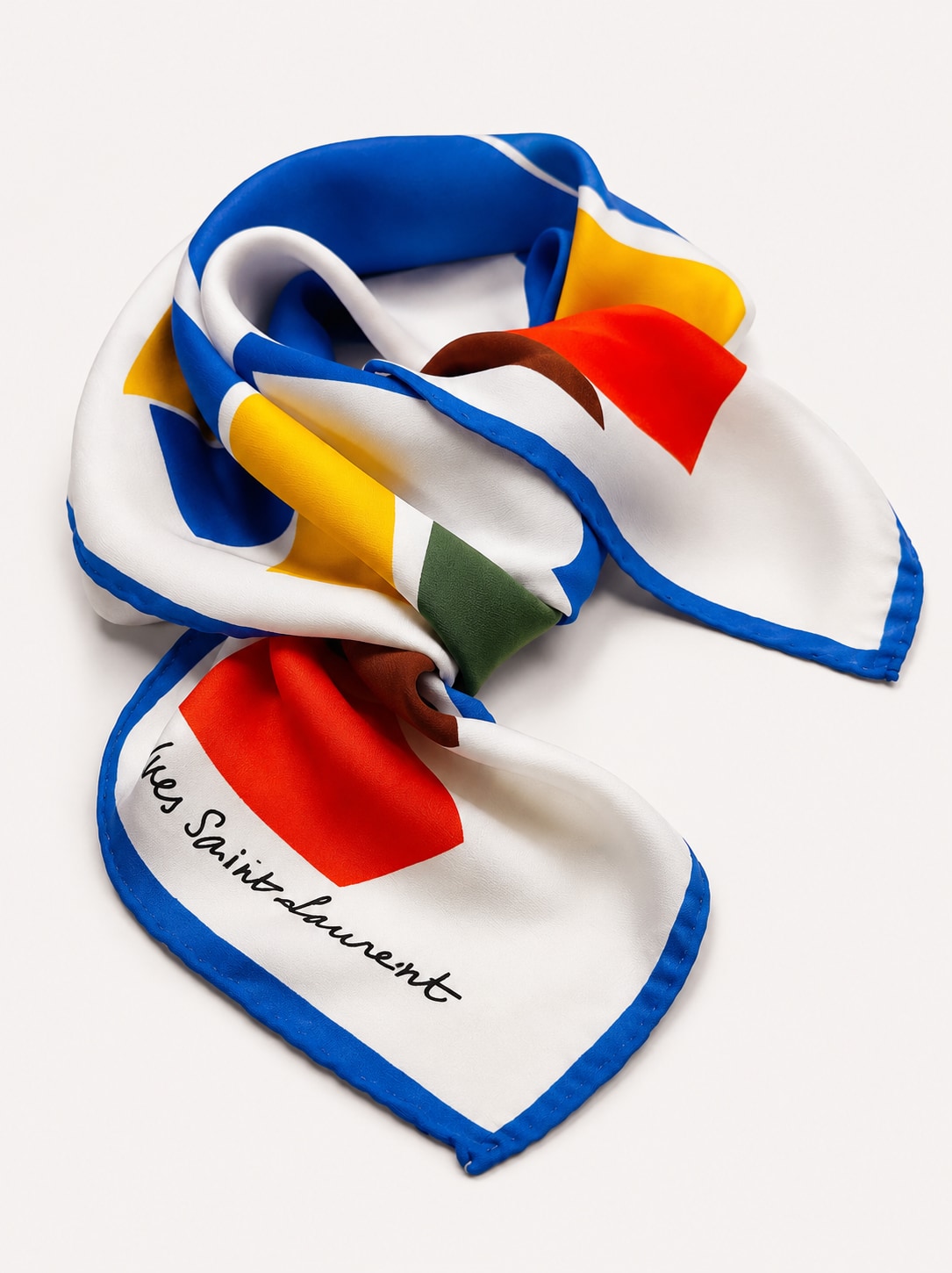 Carré Yves Saint Laurent en soie bleu et blanc Love vintage authentique