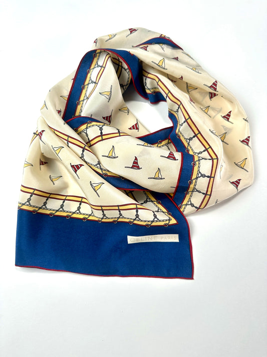 Silk scarf Céline in beige and blue vintage marine pattern
