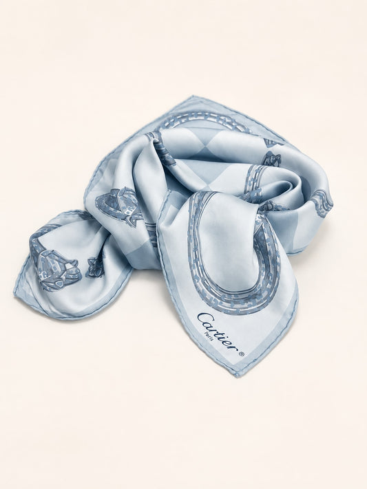 Authentic vintage silk scarf Cartier blue and grey panther motif