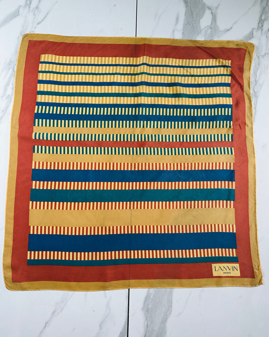 Authentic vintage silk scarf Lanvin in brown and beige striped pattern