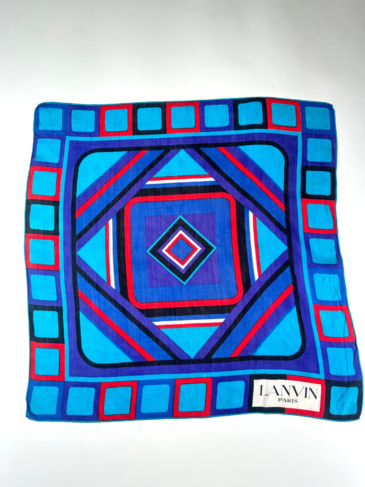 Silk Scarf Lanvin in Blue and Red Vintage Geometric Pattern