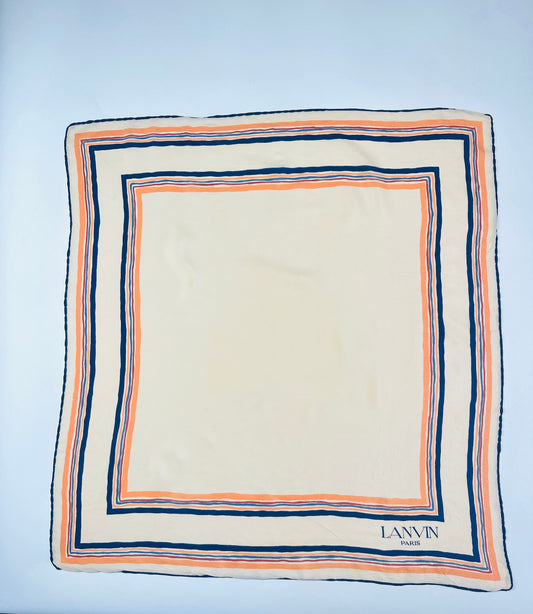 Silk scarf Lanvin in cream and navy with authentic vintage geometric pattern