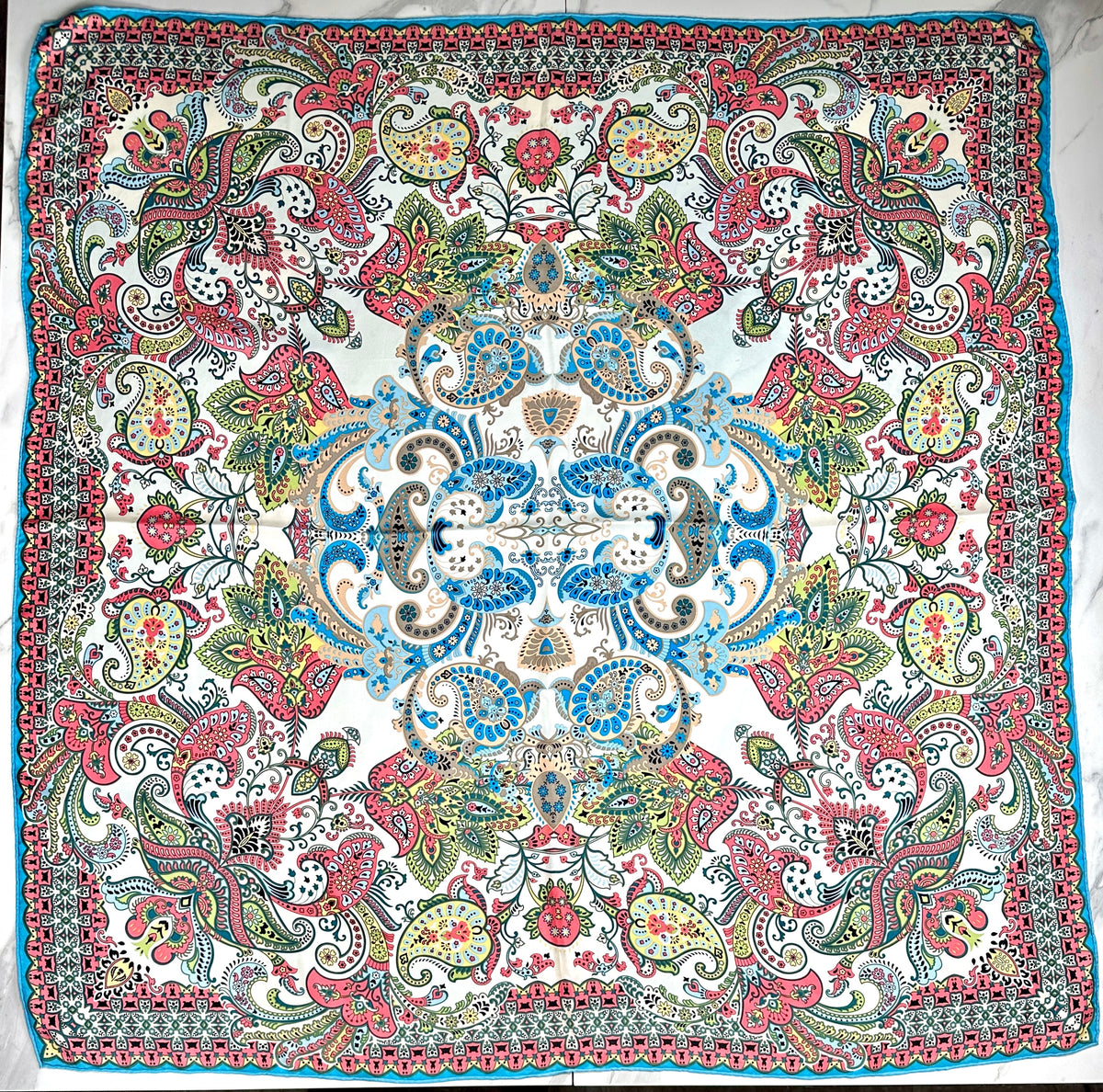 Large Scarf - Satin Silk Pareo in Turquoise