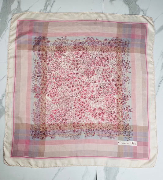Carré Christian Dior en soie motif plume vintage authentique
