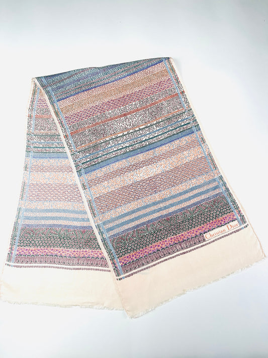 Silk scarf Christian Dior in pink and cream with vintage authentic Japanese floral pattern