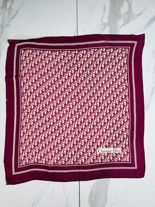 Authentic vintage silk scarf Christian Dior in burgundy and ivory monogram pattern