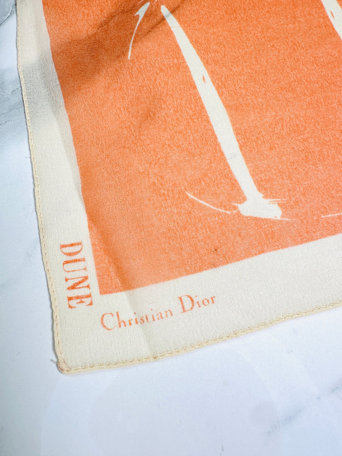 Petit carré Christian Dior orange et ivoire motif flacon Dune vintage authentique