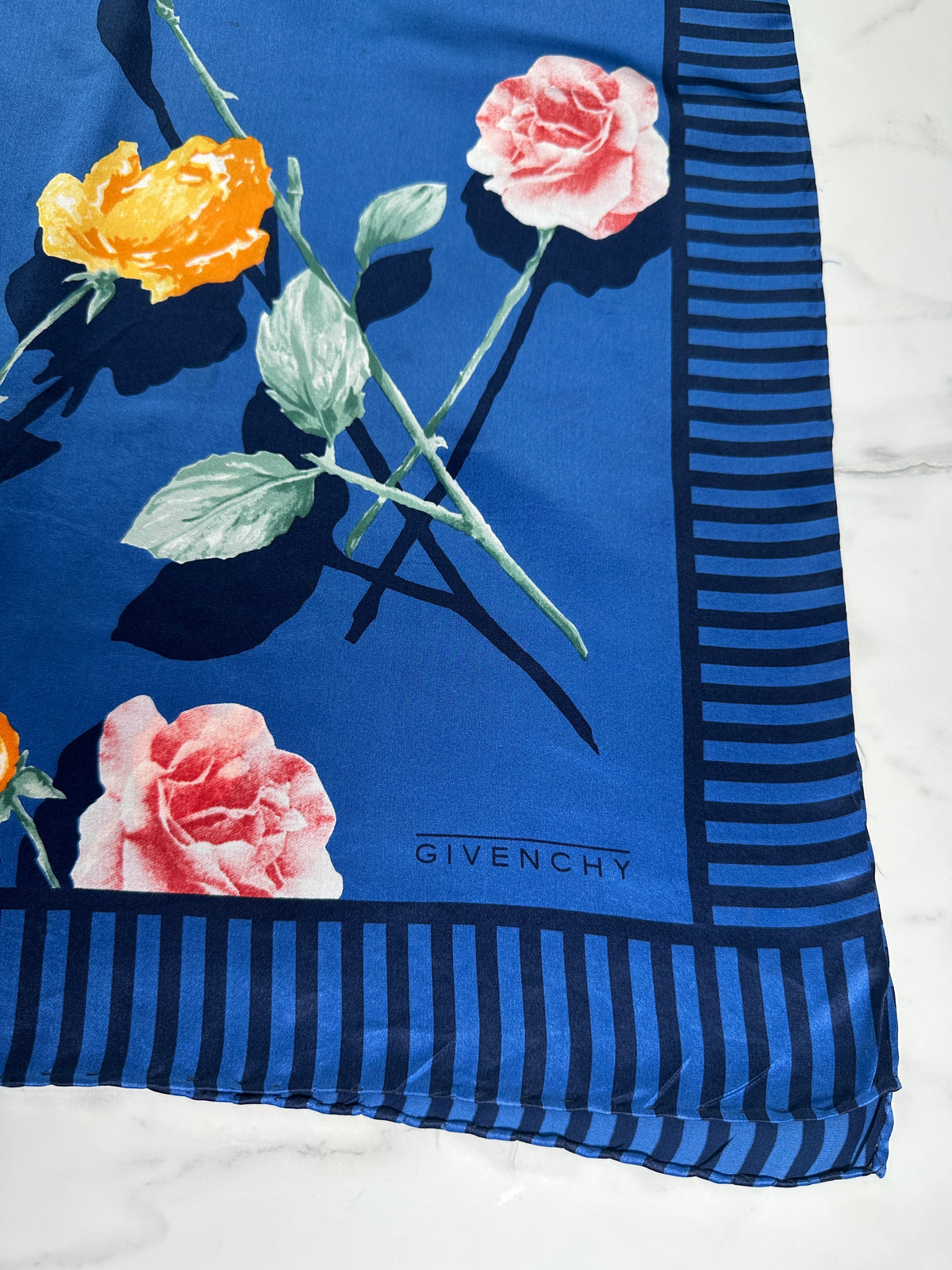 Givenchy Silk Scarf in Blue and Pink Floral Vintage Authentic