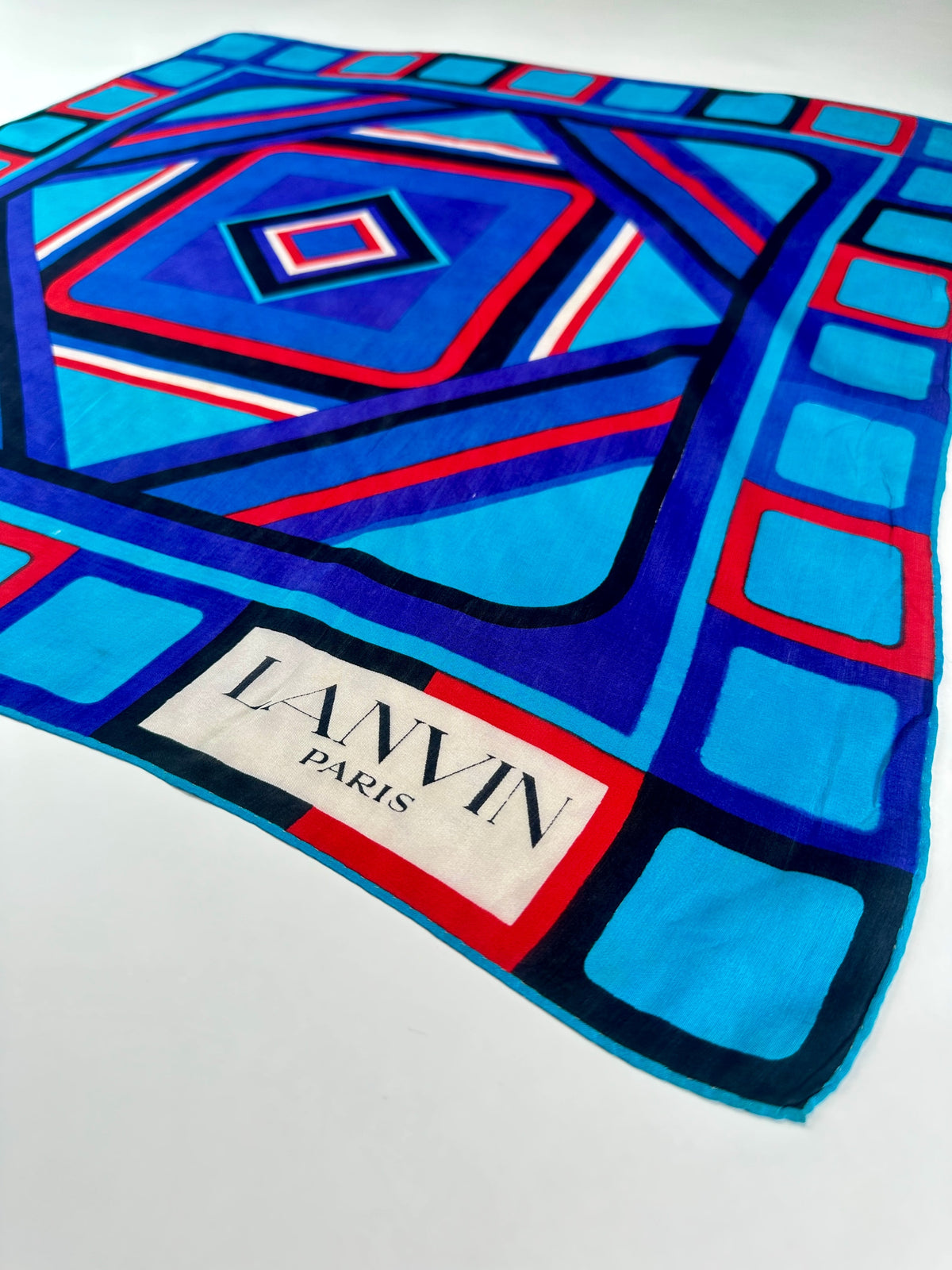 Silk Scarf Lanvin in Blue and Red Vintage Geometric Pattern