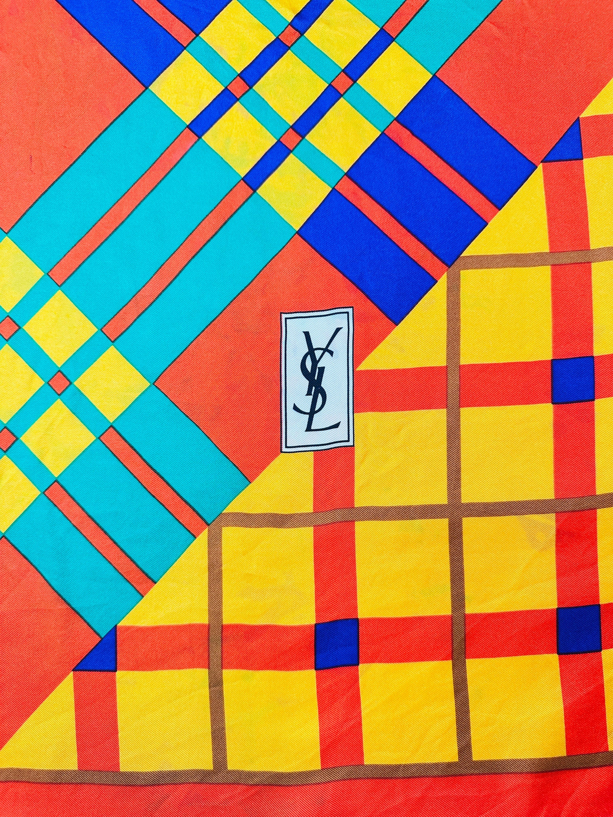 Large Silk Scarf Yves Saint Laurent in Yellow and Red Vintage Geometric Pattern
