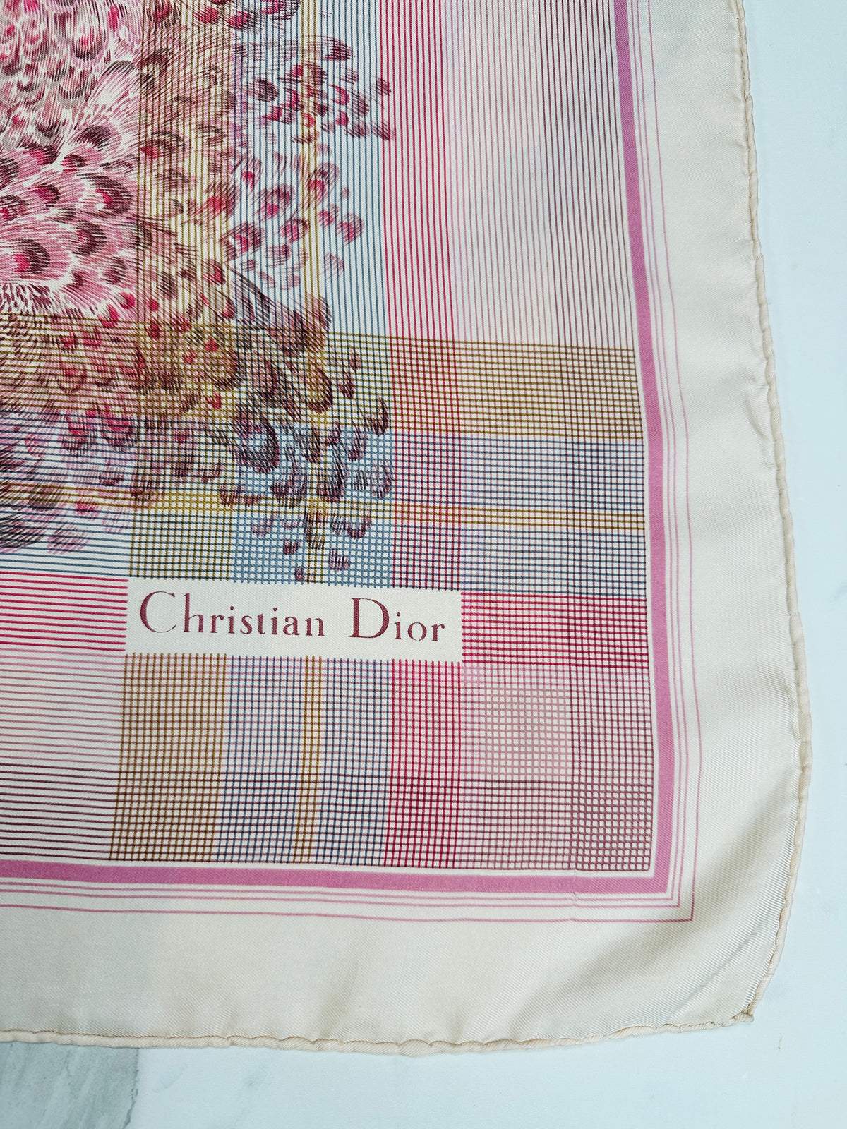 Carré Christian Dior en soie motif plume vintage authentique