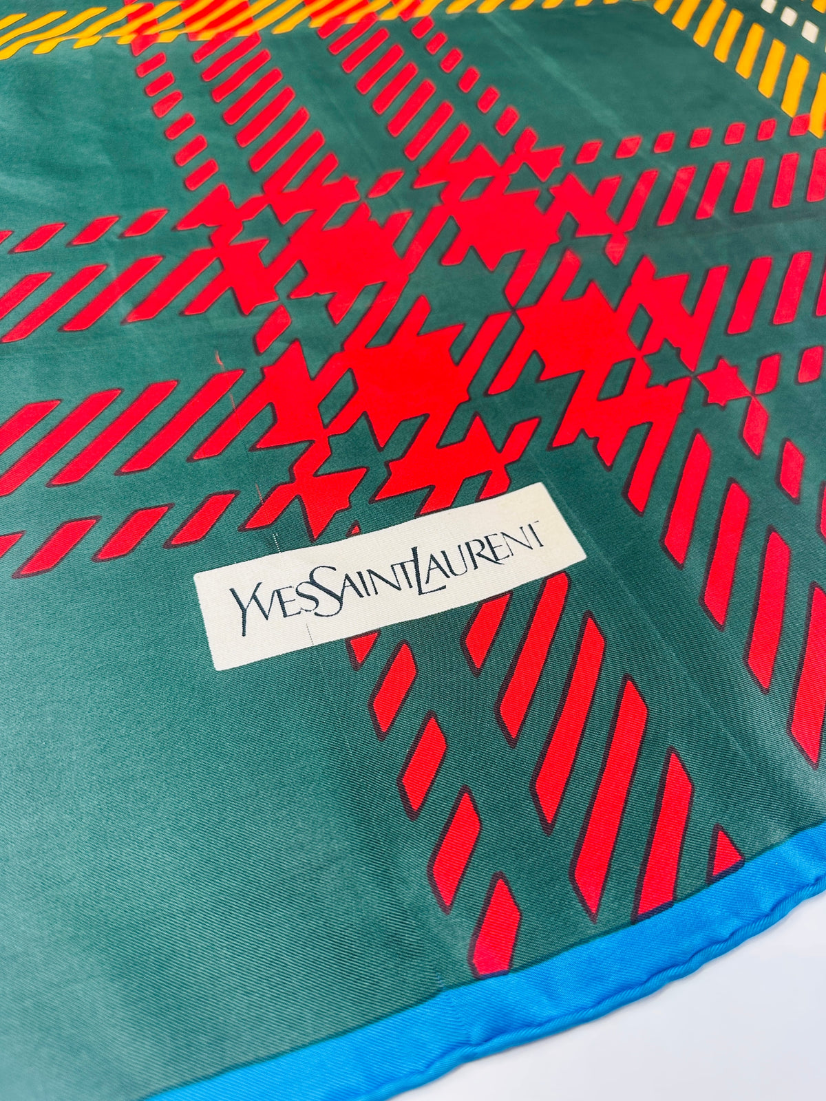 Silk Scarf Yves Saint Laurent in Green and Orange Authentic Vintage Tartan Pattern