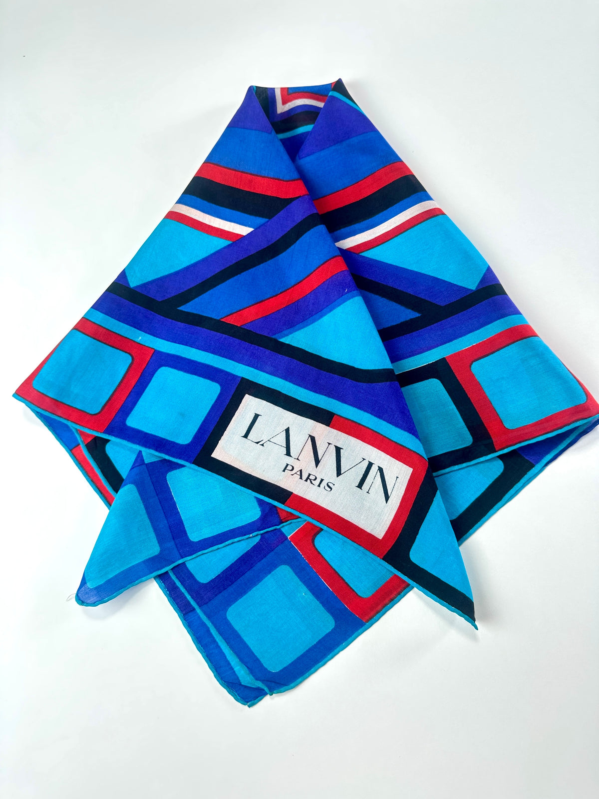 Silk Scarf Lanvin in Blue and Red Vintage Geometric Pattern