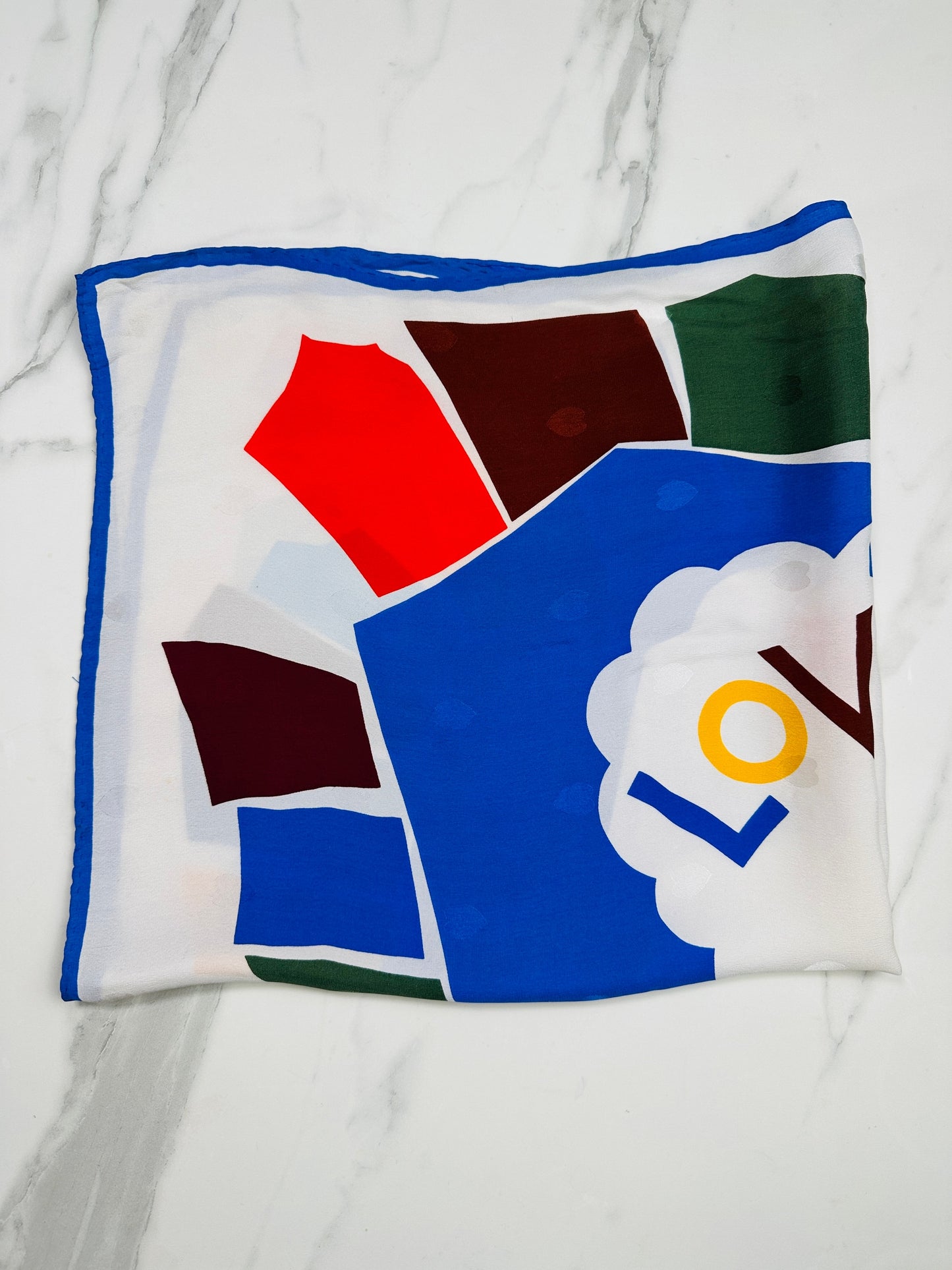 Carré Yves Saint Laurent en soie bleu et blanc Love vintage authentique