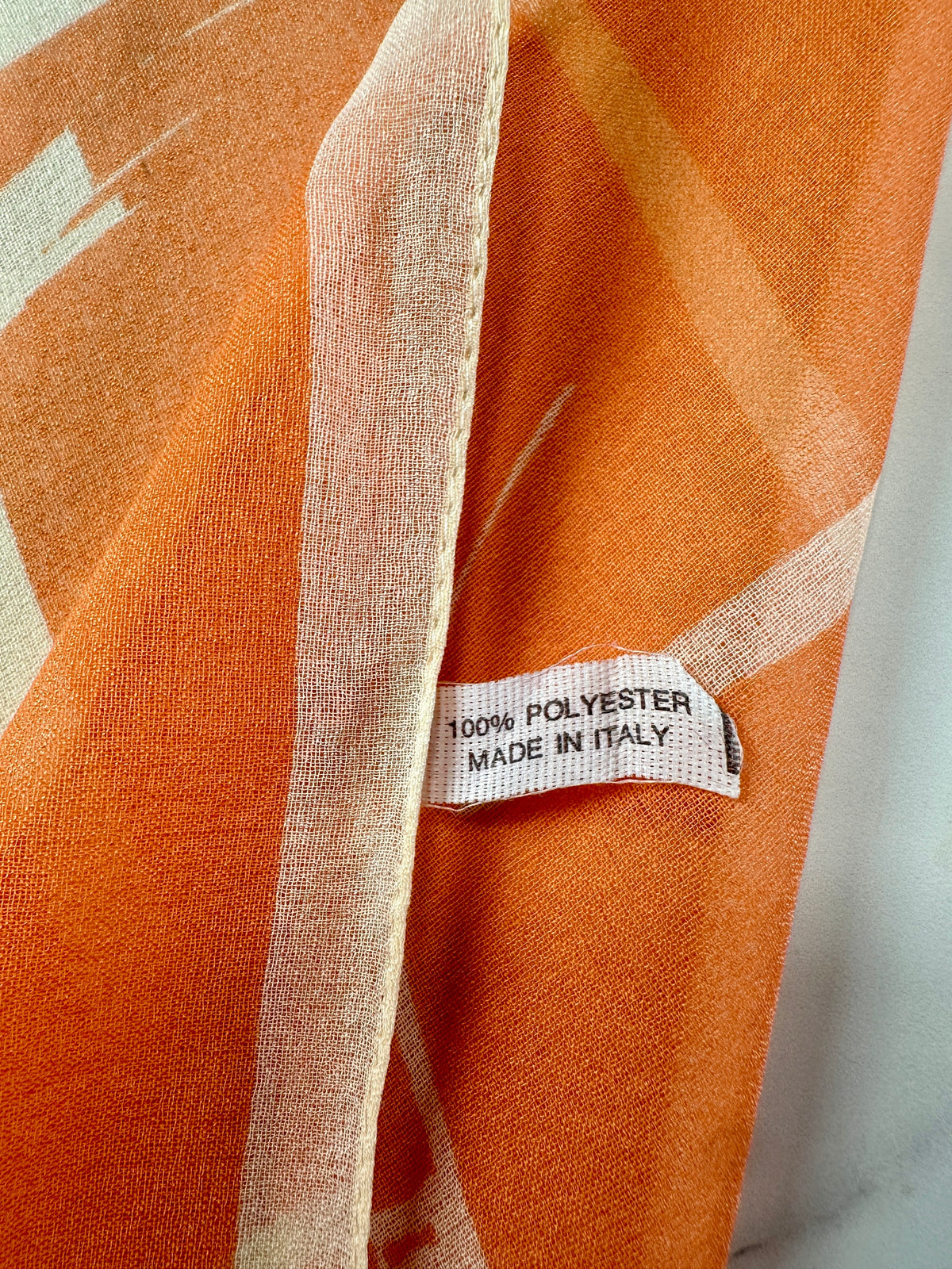 Petit carré Christian Dior orange et ivoire motif flacon Dune vintage authentique