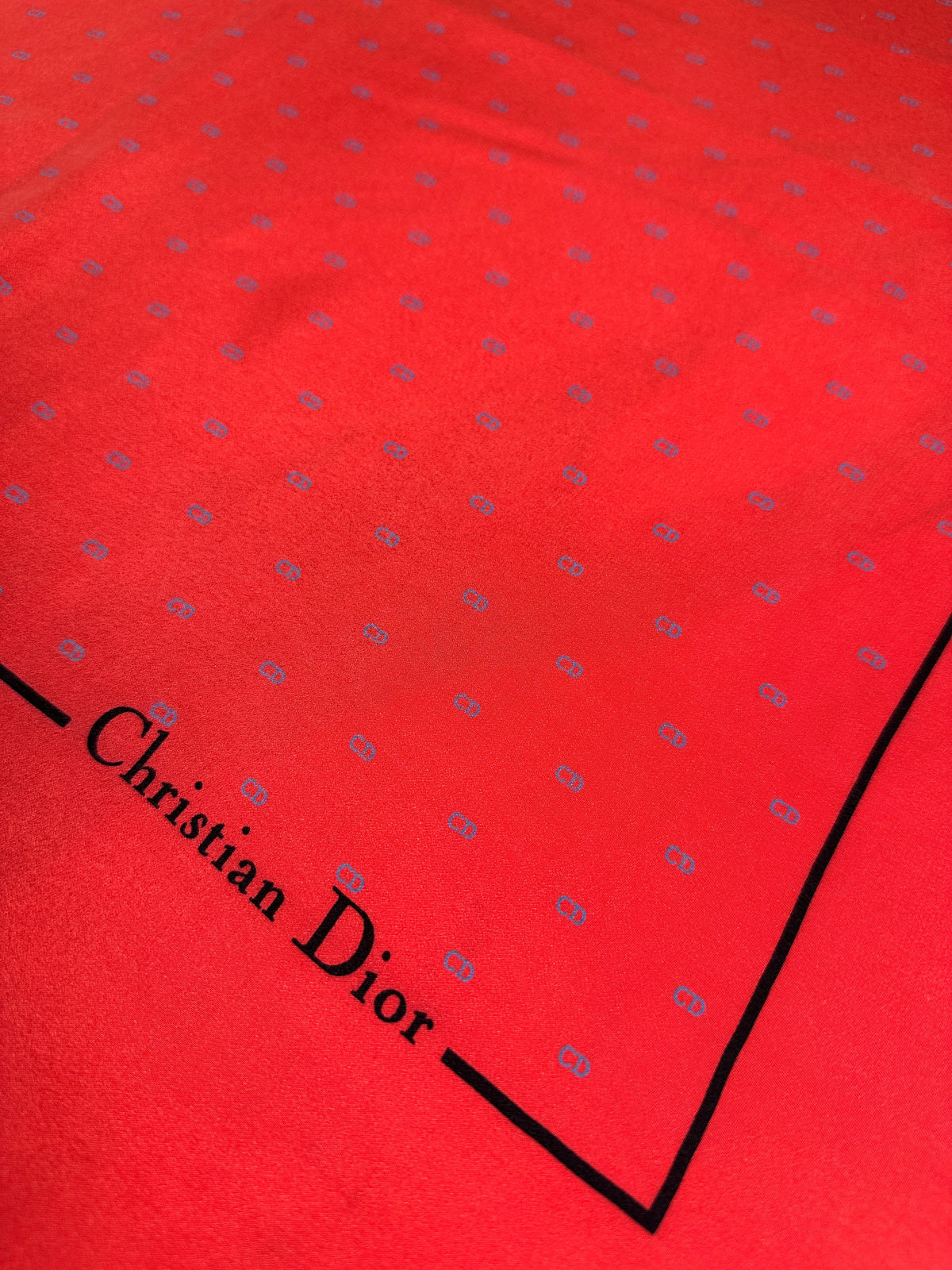 Dior Silk Scarf in Red with Vintage Polka Dot Pattern