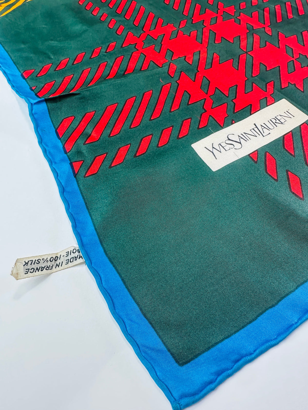 Silk Scarf Yves Saint Laurent in Green and Orange Authentic Vintage Tartan Pattern