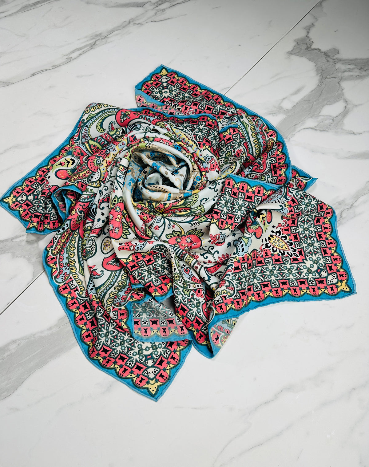 Large Scarf - Satin Silk Pareo in Turquoise