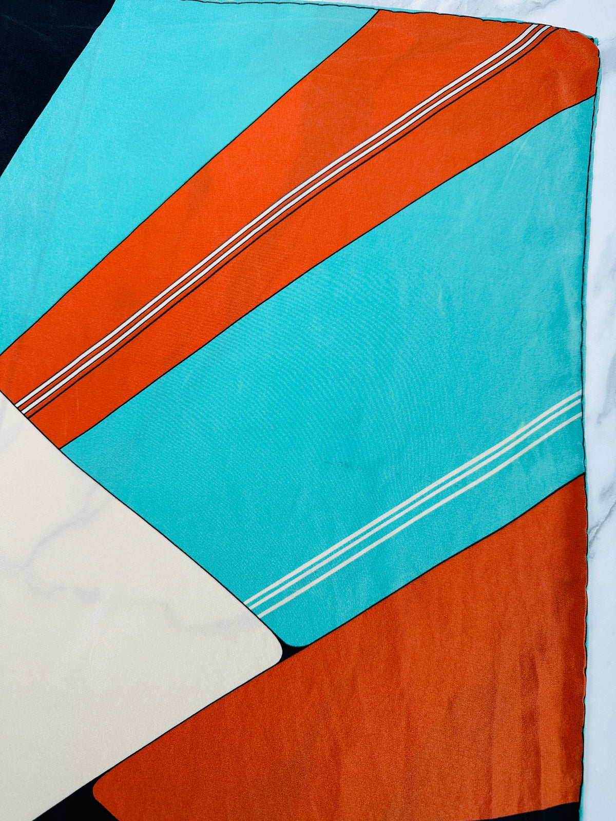 Authentic Vintage Pierre Cardin Silk Scarf with Blue and Cream Geometric Pattern