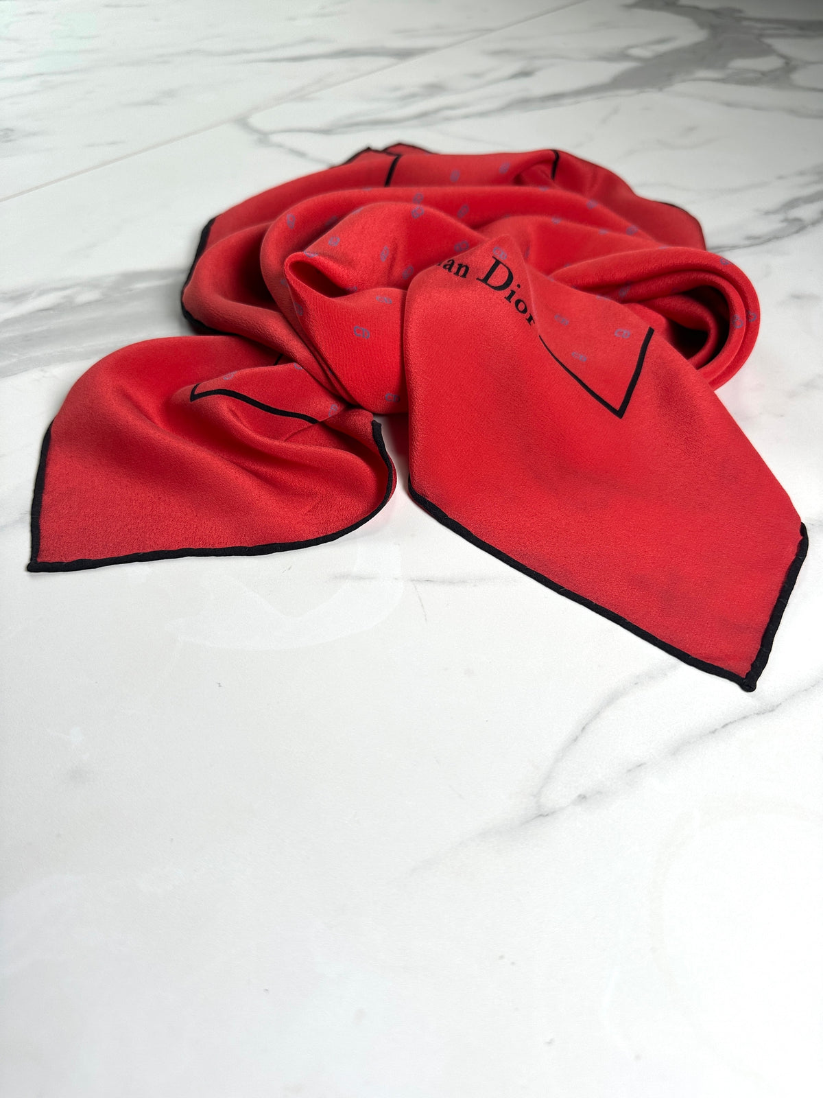 Dior Silk Scarf in Red with Vintage Polka Dot Pattern