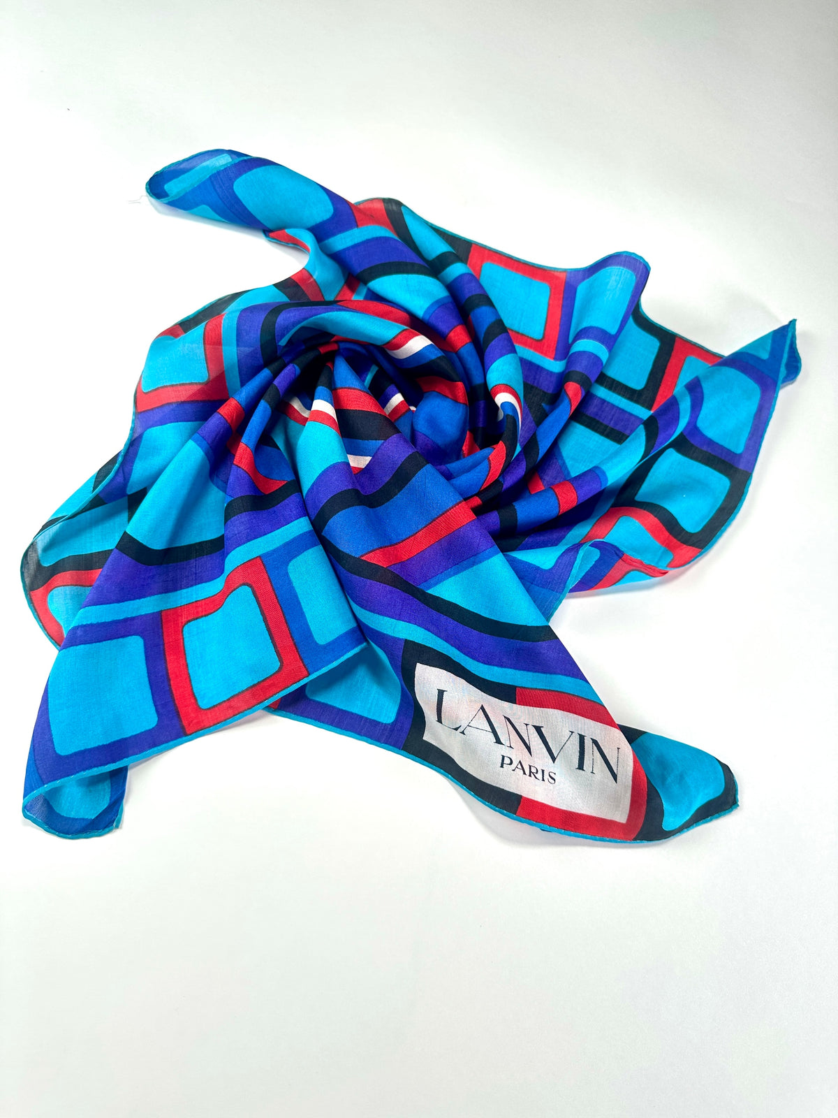 Silk Scarf Lanvin in Blue and Red Vintage Geometric Pattern