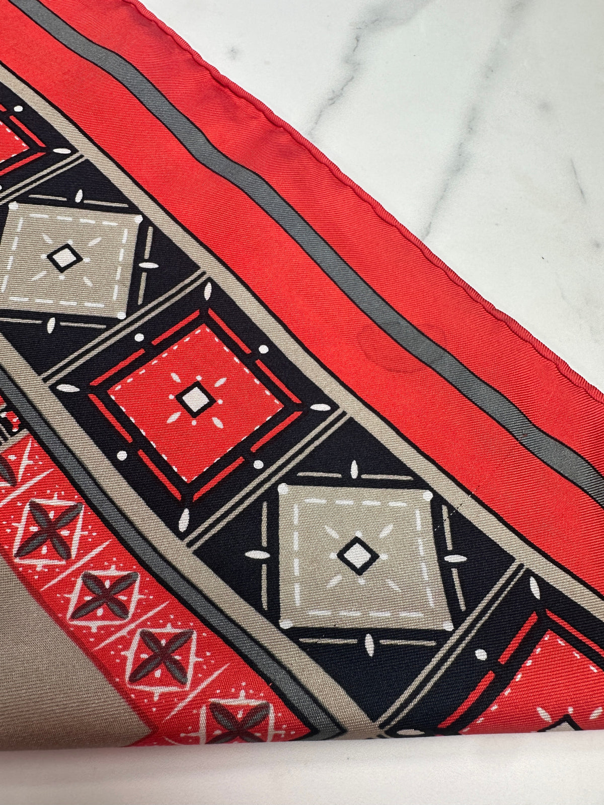 Authentic vintage red and beige geometric silk scarf Christian Dior
