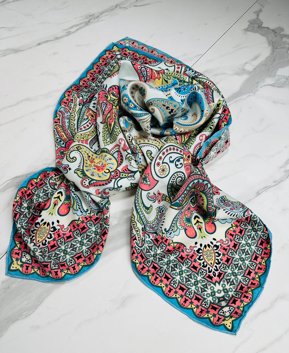 Large Scarf - Satin Silk Pareo in Turquoise