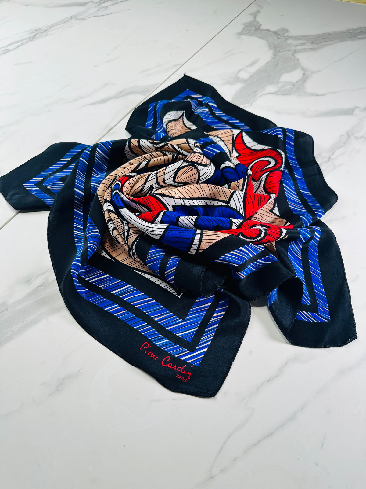 Large square Pierre Cardin in blue and red with authentic vintage abstract pattern
